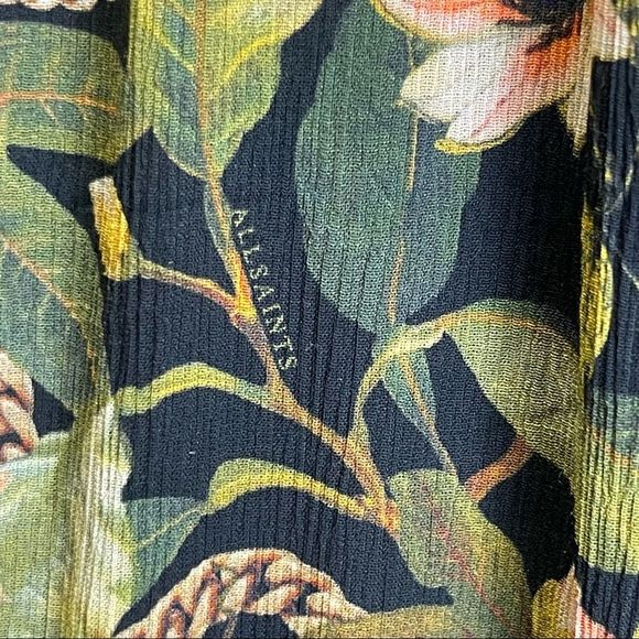All Saints Caylan Avifauna Dress Black Floral Short Sheer Ruffle Collar Logo - Picture 6 of 14